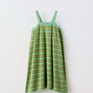 Zara Green Striped crochet Dress